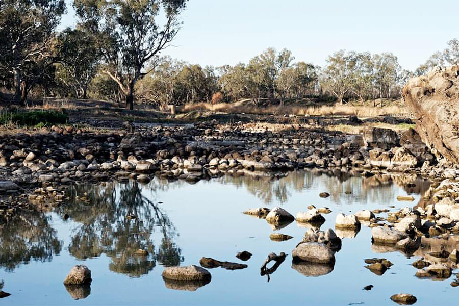Traditional Aboriginal fish traps in Brewarrina (Ngemba Country), also known as Baiame's Ngunnhu. Credit: Destination NSW / Jonathan Cami